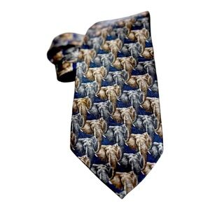 National Geographic Elephant Patterned Silk Necktie in Blue, Gray and Beige
